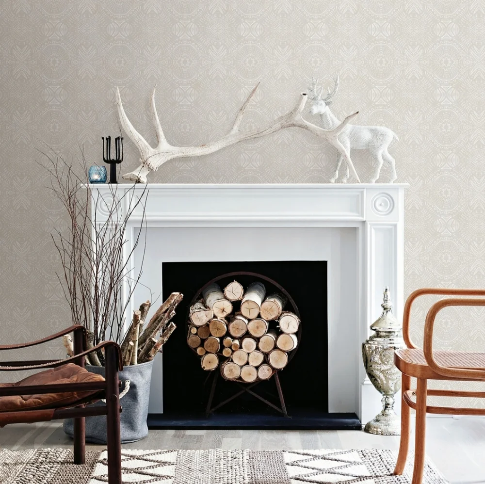 Wallpaper Java Light Gray Medallion Farmhouse Boho